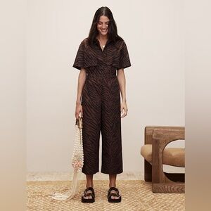 BR The White Lotus Poplin Utility Jumpsuit Size Small In Brown Zebra Print Color